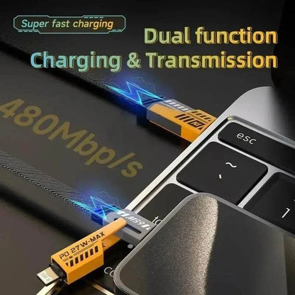 4-in-1 Multi Charging Cable (1M) – Nylon Braided USB A/C to USB-C & Lightning – 65W PD Fast Charging, Universal Sync Cord