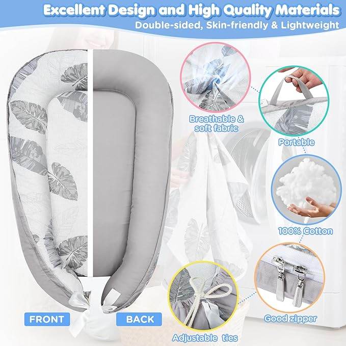 Baby Lounger Bed Nest Pod – Portable, Hypoallergenic & Breathable Cotton for Newborns (0-12 Months)