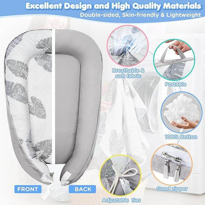 Baby Lounger Bed Nest Pod – Portable, Hypoallergenic & Breathable Cotton for Newborns (0-12 Months)