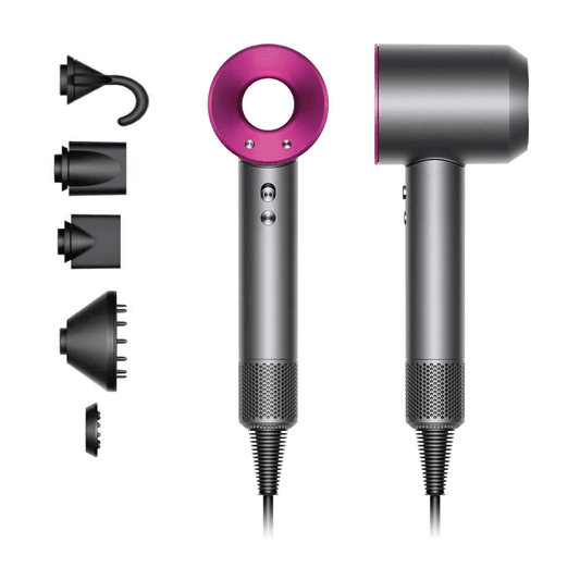 Dyson Supersonic™ Hair Dryer (Iron & Fuchsia) – Intelligent Heat Control, Fast Drying, 5 Attachments