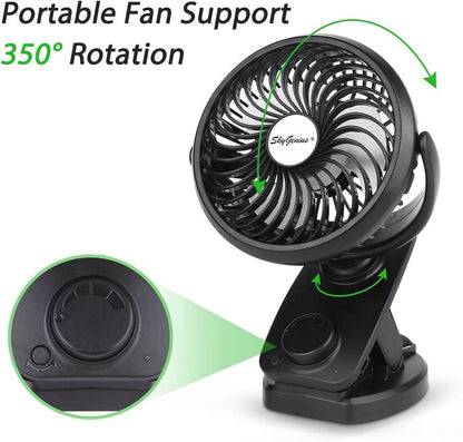 FITFORT Portable Clip-On Fan | USB Rechargeable with LED Light