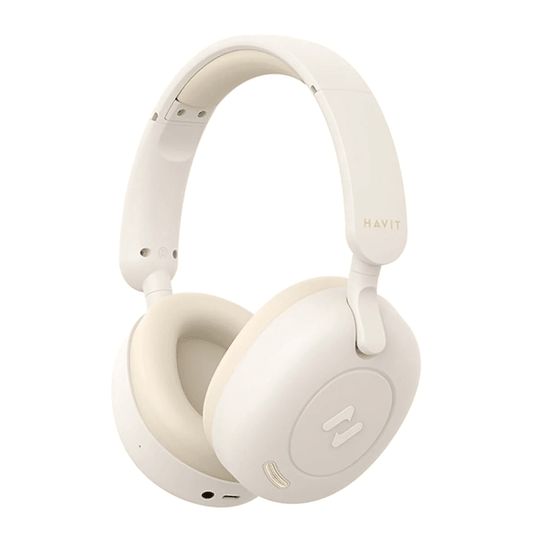 Havit H655BT Hybrid ANC Bluetooth Headset – On-Ear, 65 Hour Battery, Dual Device Support, ENC Clear Calls (BEIGE)