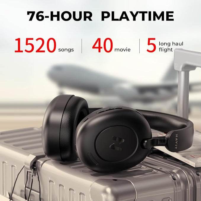 Havit H655BT Hybrid ANC Wireless Headphones – Over-Ear, Active Noise Cancellation, Bluetooth 5.3, Hi-Fi Sound, 60-Hour Playtime (Black)