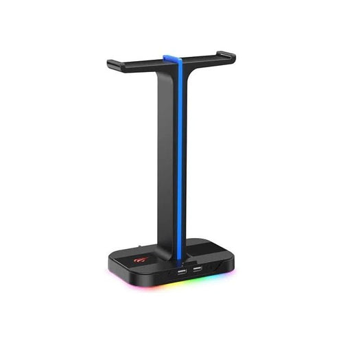 Havit TH650 RGB Headphone Stand – Dual Headset Holder, 2 USB Ports, Phone Stand (Black)