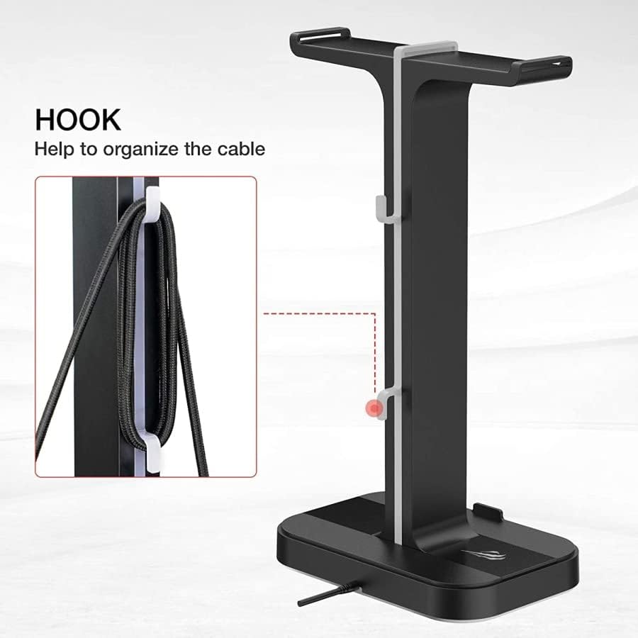 Havit TH650 RGB Headphone Stand – Dual Headset Holder, 2 USB Ports, Phone Stand (Black)