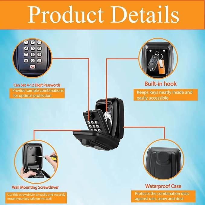 Key Safe Lock Box ,Weatherproof ,Secure Your Spare Keys Effortlessly ,