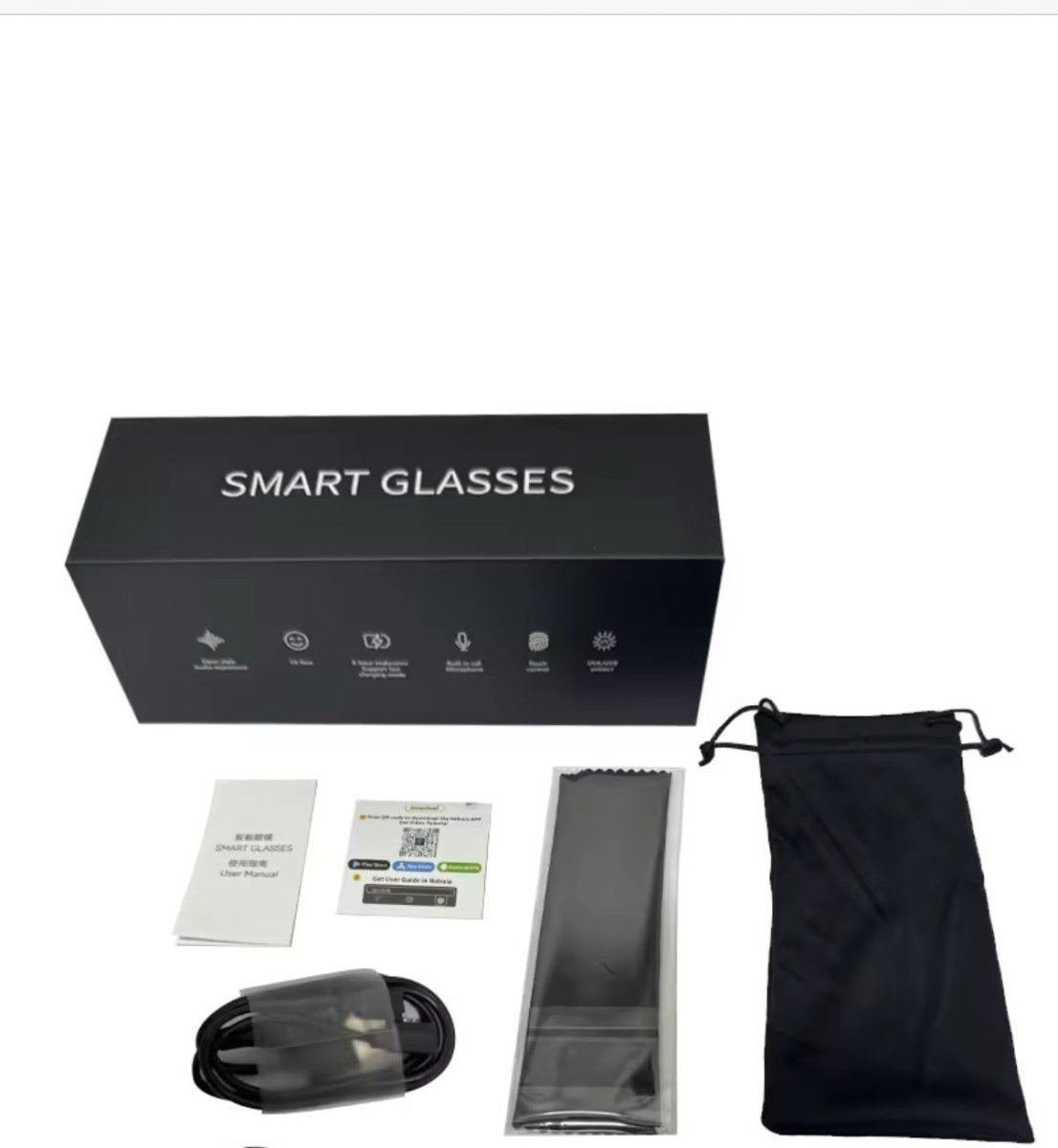 Smart Glasses Headset Wireless Bluetooth Sunglasses (1008) – Open-Ear Audio, Hands-Free Mic, Sport Design (Black)