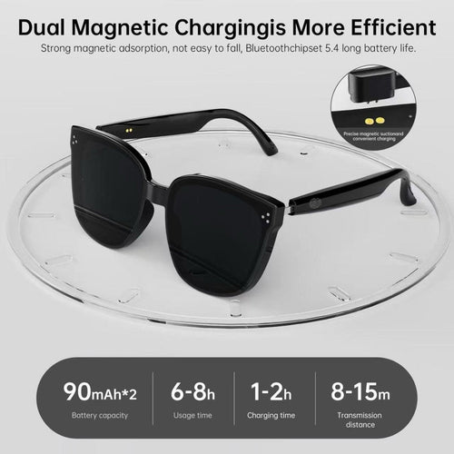 Smart Glasses Headset Wireless Bluetooth Sunglasses (1008) – Open-Ear Audio, Hands-Free Mic, Sport Design (Black)
