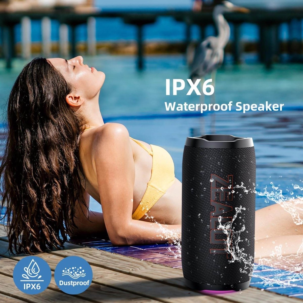 ZEALOT S76 Portable Bluetooth Speaker – 50W Heavy Bass, IPX6 Waterproof, Outdoor Boombox