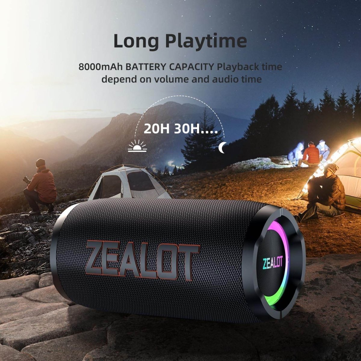 ZEALOT S76 Portable Bluetooth Speaker – 50W Heavy Bass, IPX6 Waterproof, Outdoor Boombox